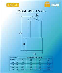 Замок навесной MSM TS3/L60 блистер #235711